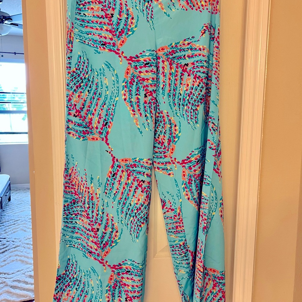 Lily Pulitzer palazzo wide leg silk pants.